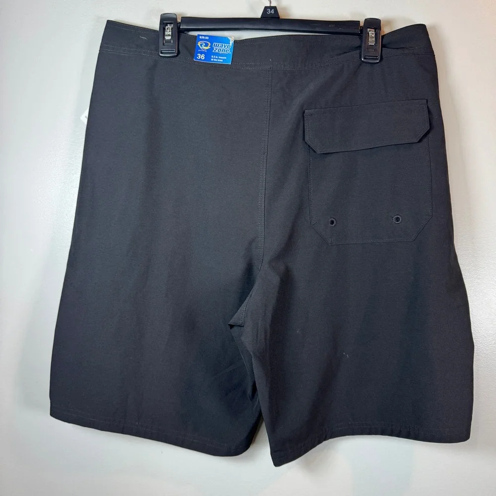 Wave Zone Mens 36 Black Boardshorts Swim Trunks NWT 9.5 Inseam Surf Beach Sporty